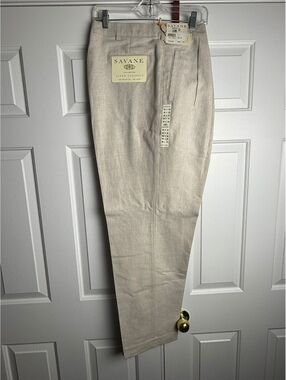 NWT Savane Linen Classics Pants 40x32 Natural Beige Flat Front Linen Blend